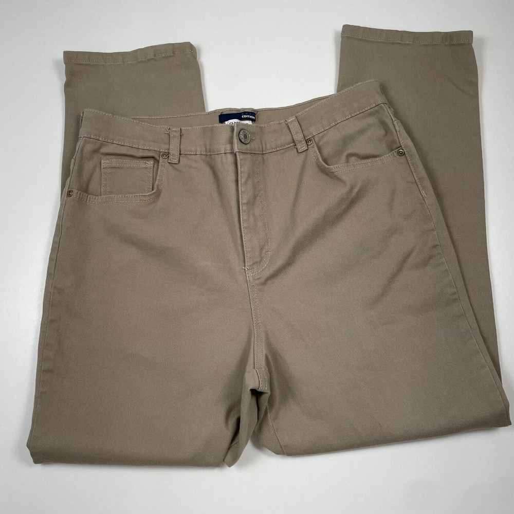 Basic Editions Womens Khaki Pants Tan Beige 16 Cotton Blend Straight Leg Pockets